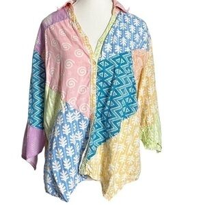 Sacred Threads Patchwork Pastel Vintage Button Down Shirt